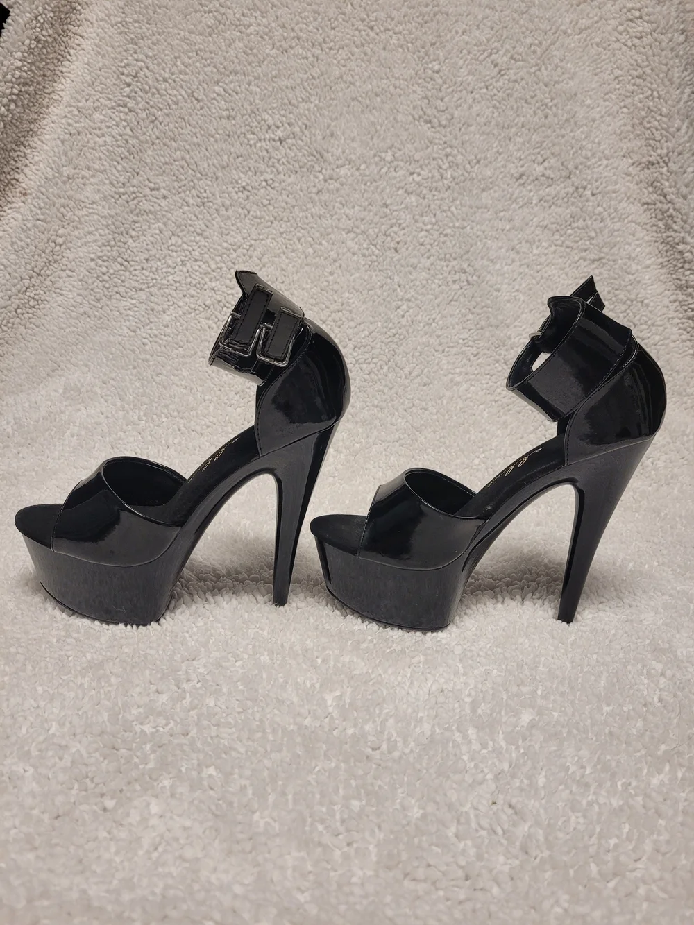Ellie Black Patent Platform Ankle-Strap Heels